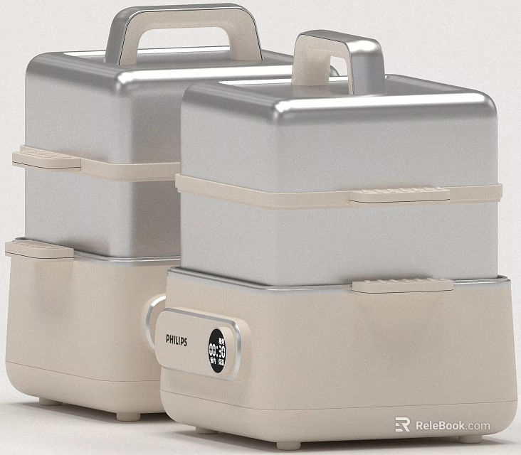 Philips Silver And Beige Stackable Electric Steamers For Modern Kitchen Use 3d model 