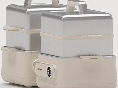 Philips Silver And Beige Stackable Electric Steamers For Modern Kitchen Use 3d model