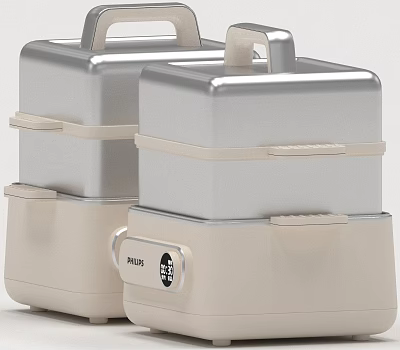 Philips Silver And Beige Stackable Electric Steamers For Modern Kitchen Use 3d model