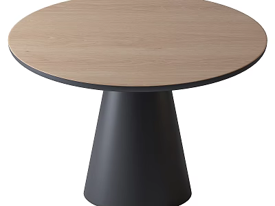 Round Dining Table With Light Wood Tabletop And Black Conical Leg 3d model