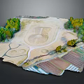 Scenic Natural Landscape with Sandy Circular Area Green Trees and Farm Fields