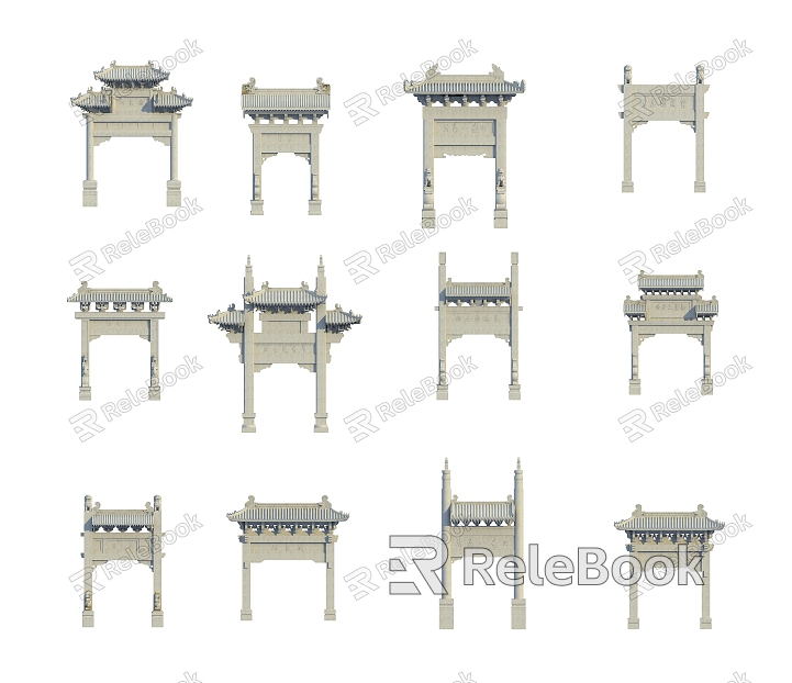 Ancient Archway Ancient Architecture Chinese New Chinese Archway Effect Diagram model