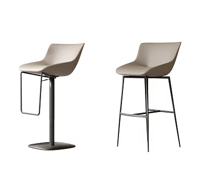 Modern Bar Stools With Beige Seats And Black Metal Frames Round Base Four Legs 3d model