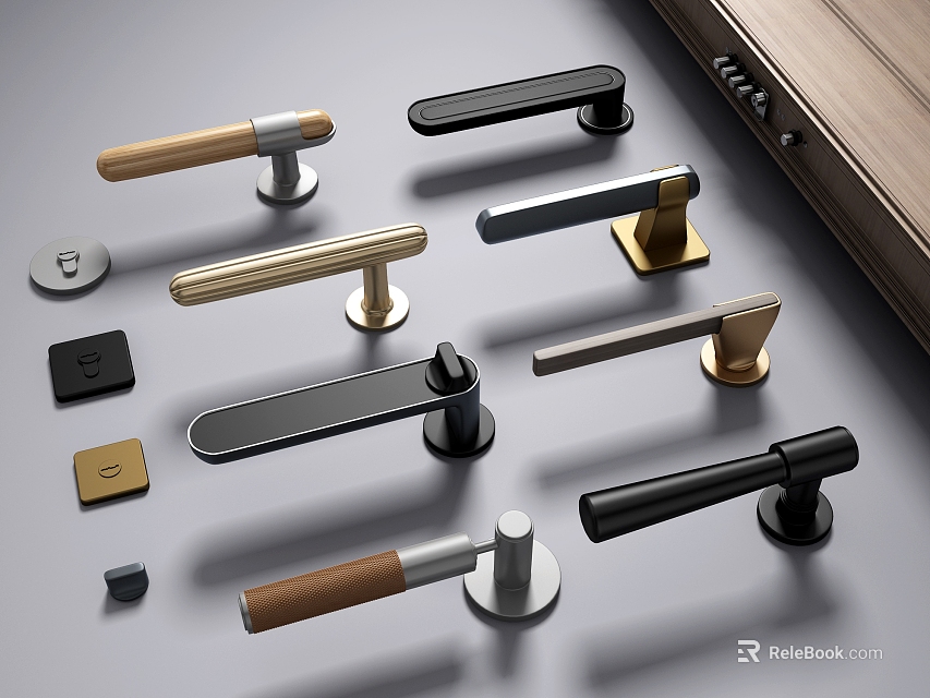 Modern Door Handles Collection Featuring Various Designs Different Materials And Stylish Finishes 3d model 