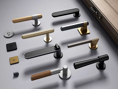 Modern Door Handles Collection Featuring Various Designs Different Materials And Stylish Finishes 3d model