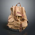 Tan Canvas Backpack With Multiple Pockets Adjustable Straps And Rivet Details 3d model