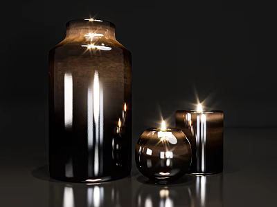 Shiny Dark Colored Decorative Ornament Set With Large Vase And Small Candle Holders 3d model