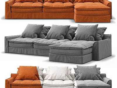 Modern L Shaped Sofa Design With Orange Gray White Cushions For Living Room 3d model