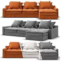 Modern L Shaped Sofa Design With Orange Gray White Cushions For Living Room