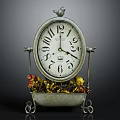Vintage Iron Tabletop Clock Furniture With Bird Ornament And Floral Accent Base