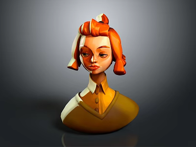 3D Game Movie Character With Red Curly Hair And Yellow Blouse Design 3d model