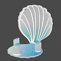 Shell Shaped Photo Spot With White Blue Gradient Lighting Cylindrical Seats And Water Ripple Floor