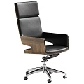 Modern Office Chair with Black and Brown Leather Seats Wooden Frame Metal Base and Wheels