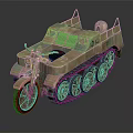 Vintage Military Tracked Motorcycle With Camouflage Paint And Multiple Wheels