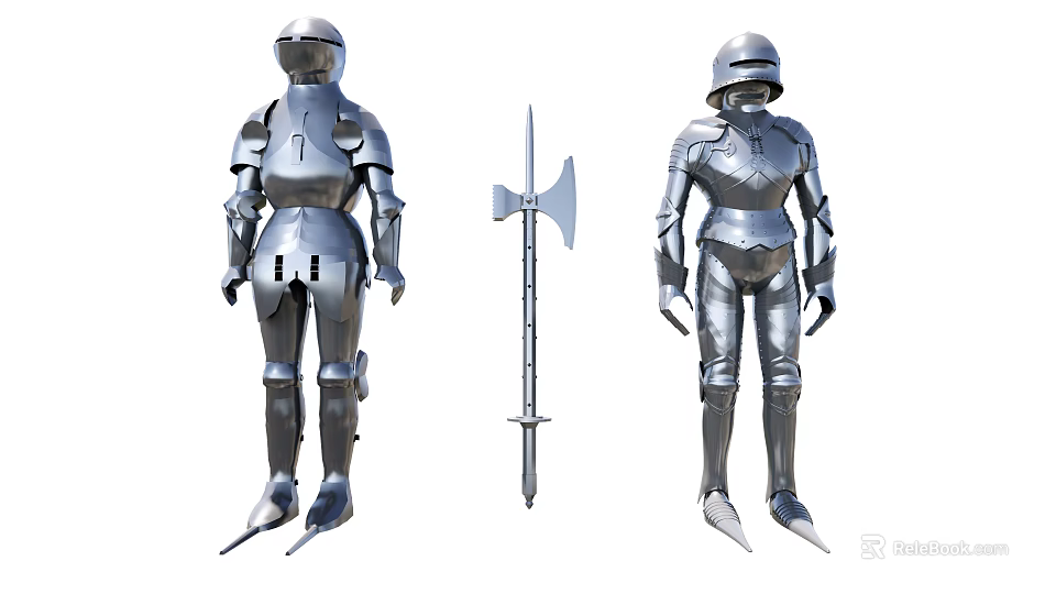 Game and Movie Character Featuring Silver Armor and Detailed Weapon Design 3d model 