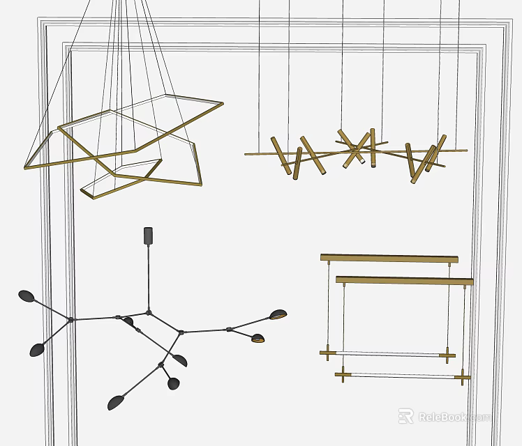 Modern Geometric Pendant Lights With Star Linear Branch And Rectangular Designs 3d model