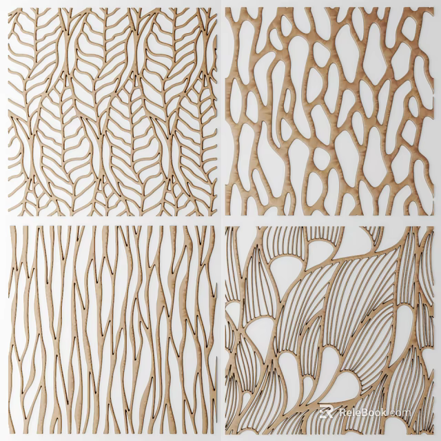 Wooden Room Dividers With Carved Leaf And Branch Patterns For Interior Decor 3d model 