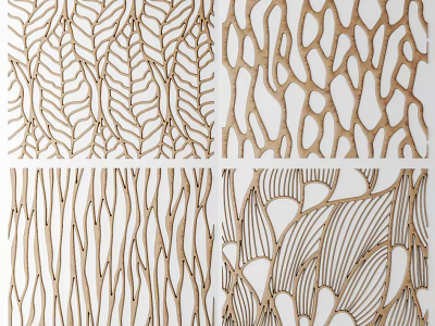 Wooden Room Dividers With Carved Leaf And Branch Patterns For Interior Decor 3d model