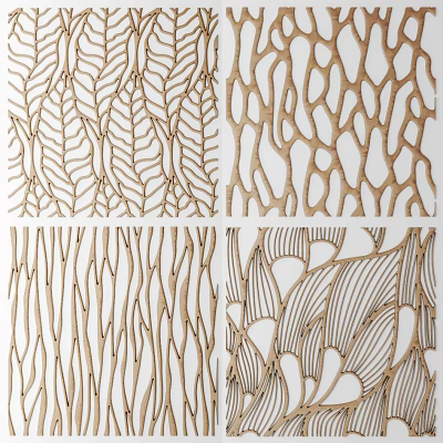 Wooden Room Dividers With Carved Leaf And Branch Patterns For Interior Decor 3d model