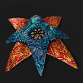 Vibrant Floral Design With Blue Red Yellow Marbled Petals On Dark Background