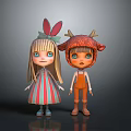 Two Cartoon Characters With Rabbit Ear Headband Antler Hat Striped Dress And Overalls