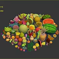 Fresh Assorted Fruits Arranged in Circular Pattern With Vibrant Colors Banana Pineapple Watermelon Orange Grape