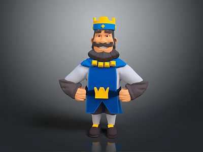 Game Movie Character Cartoon King With Crown Blue White Outfit Golden Badge Hands On Hips 3d model
