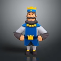 Game Movie Character Cartoon King With Crown Blue White Outfit Golden Badge Hands On Hips