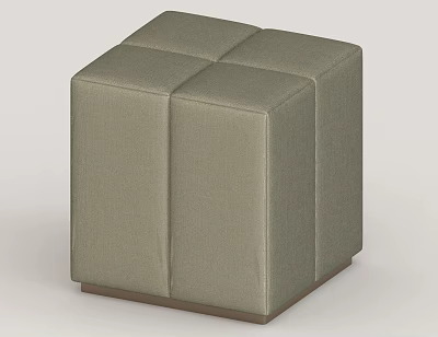 Modern Square Upholstered Stool In Light Gray With Stitched Design And Brown Base 3d model