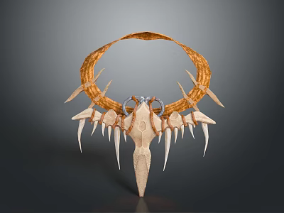 Unique Decorative Fashion Headpiece Featuring Golden Curved Ring Spiked White Accents Metallic Leather Design 3d model