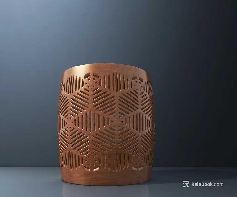 Copper Colored Cylindrical Stool with Intricate Geometric Cutout Patterns on Minimalist Dark Background 3d model 