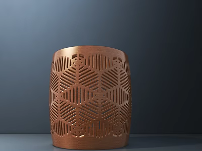 Copper Colored Cylindrical Stool with Intricate Geometric Cutout Patterns on Minimalist Dark Background 3d model