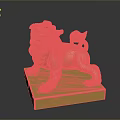Golden Lion Statue With Intricate Carvings On Square Base And Dark Background
