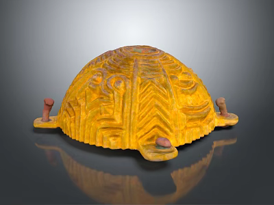 Cartoon Scene With Yellow Turtle Shell Featuring Carved Patterns And Red Bottom Protrusions 3d model