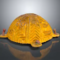 Cartoon Scene With Yellow Turtle Shell Featuring Carved Patterns And Red Bottom Protrusions
