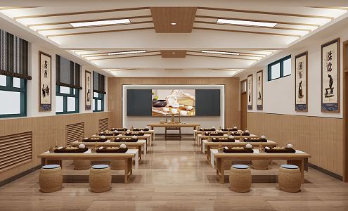 New Chinese Style Classroom Tea Art Classroom 3d model