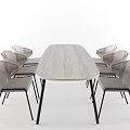 Modern Rectangular Dining Table Set With Grey Textured Chairs And Black Legs 3d model