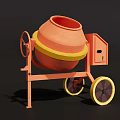 Mobile Industrial Equipment Concrete Mixer with Orange Drum Yellow Wheels and Stand