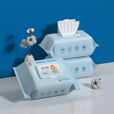 Soft Baby Wipes With Cotton And Blue Packaging 3d model