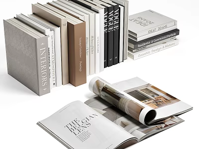 Interior Design Books And Magazines With Colorful Covers Stacked Opened Modern Pages 3d model