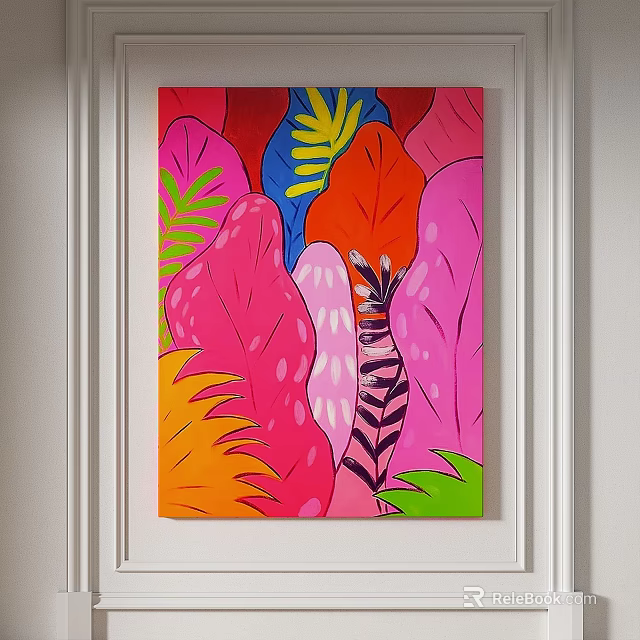 Vibrant Oil Painting With Colorful Tropical Leaf Patterns And Bright Hues 3d model 
