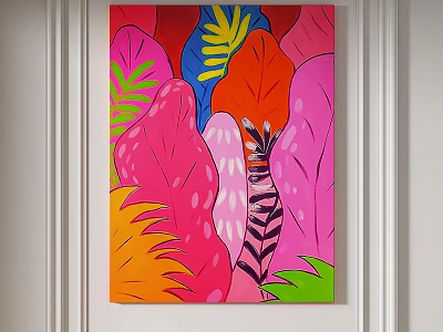 Vibrant Oil Painting With Colorful Tropical Leaf Patterns And Bright Hues 3d model