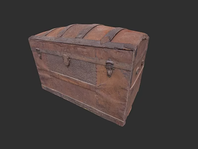Vintage Brown Wooden Storage Trunk With Worn Texture Metal Clasps And Leather Straps 3d model
