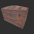 Vintage Brown Wooden Storage Trunk With Worn Texture Metal Clasps And Leather Straps