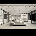 Modern Open Spacious Bright Store With White Display Shelves And Sofas 3d model