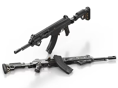 Two Modern Tactical Assault Rifles With Detailed Components And Mechanisms 3d model