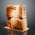 Stone Structure With Carved Door Window Stacked Layers And Wooden Base Platform