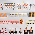 Different Types of Traffic Barriers with Orange White Stripes and Road Cones