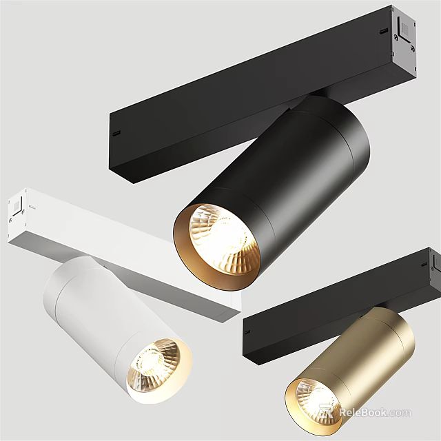 Modern Track Mounted Downlights And Spotlights In Black White Gold Finishes 3d model 