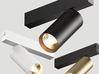 Modern Track Mounted Downlights And Spotlights In Black White Gold Finishes 3d model